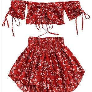 Red Two- Piece Romper